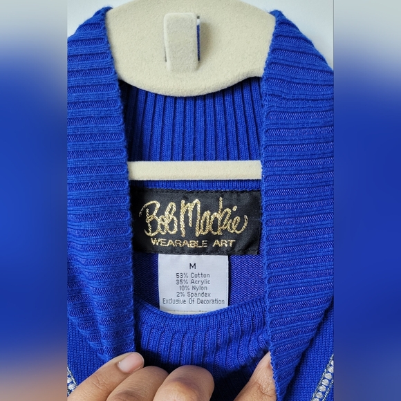 Bob Mackie royal blue long sleeve beaded sweater size medium - Picture 6 of 8